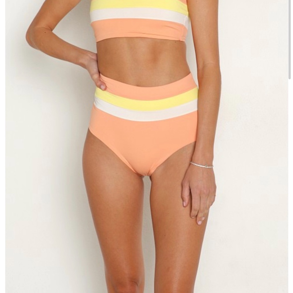 L*Space Portia Stripe Tangy Lemon Drop Cream Bikini Bottoms